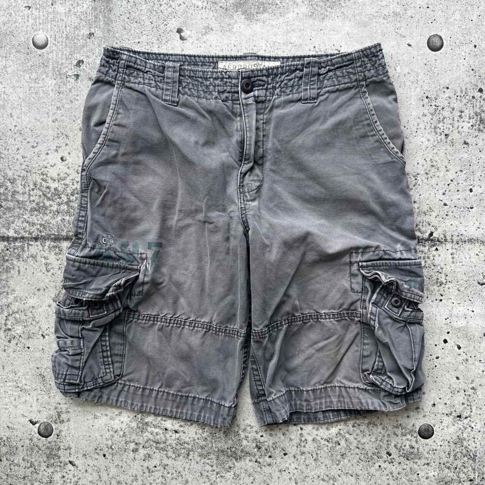 Y2K Aeropostale Shorts Men 32 Gray Cargo Utility Ripstop Grunge Skater